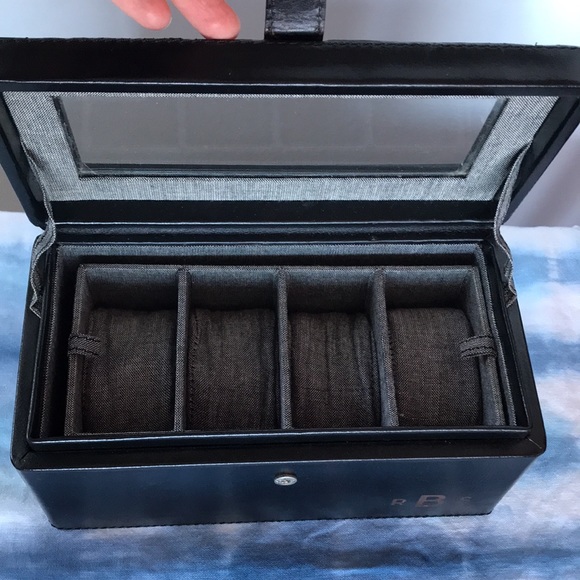 4 Slot Watch Jewelry Box Black Leather - Picture 1 of 9